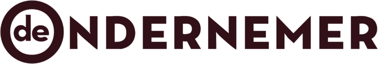 Logo voor De Ondernemer, met de letters de in een donkere cirkel, gevolgd door het woord ONDERNEMER in vetgedrukte, donkere letters.