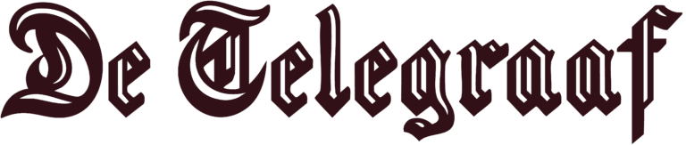 Het logo van de krant De Telegraaf, uitgevoerd in zwarte letters in gotische stijl.
